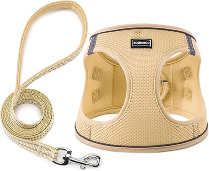 Dog Harness with Leash Set, No Pull Adjustable Reflective Step-in Puppy Pet Vest Harnesses for Small Medium Large Dogs and Cats,Beige XS