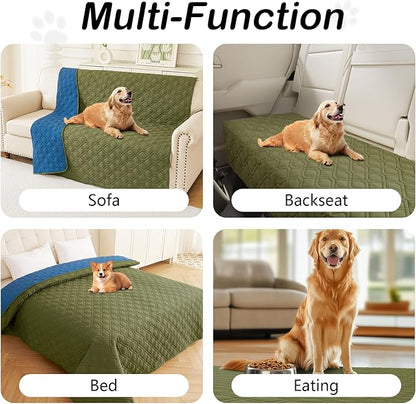 hyha Waterproof Dog Bed Blanket, Soft Pet Blankets, Waterproof Couch Cover for Dogs, Reversible Sofa Covers Washable for Furniture (30x70 Inch, Green/Navy Blue)