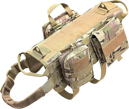 AIWAI Tactical Dog Harness with Pouches,Dog Vest Harness for Large Medium Dogs No-Pull Adjustable Military Dog Harness with Handle Walking Hiking Training (Camouflage, S)