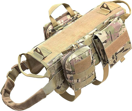 AIWAI Tactical Dog Harness with Pouches,Dog Vest Harness for Large Medium Dogs No-Pull Adjustable Military Dog Harness with Handle Walking Hiking Training (Camouflage, XL)