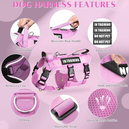 WINSEE Escape Proof Dog Harness, Service Working Molle Harness with Double Handle, Tactical Pet Vest with 4 Patches for Small Medium Large Dogs Walking Hiking Hunting