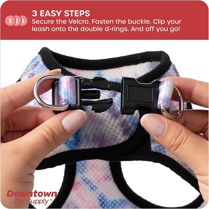 Downtown Pet Supply Step-in Dog Harness – No Pull, Adjustable Padded Mesh with Reflective Trim, Secure Buckle Strap – Comfortable & Breathable Small Dog Harness, X-Small, Tie Dye