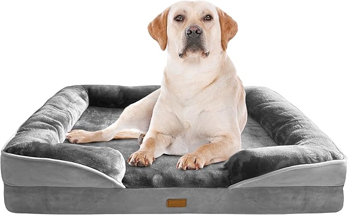 Spotted Play Orthopedic Dog Bed with Sides - Dog Sofa Beds for Extra Large Dogs, Supportive Foam Pet Couch Bed with Washable Removable Cover, Waterproof Lining and Non-Slip Bottom, Grey - XL
