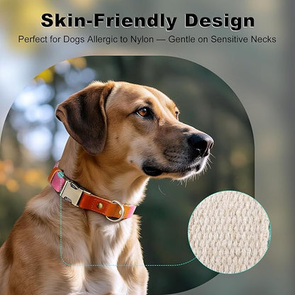 Plutus Pet Genuine Leather & Hemp Dog Collar – Adjustable Heavy Duty Pet Collar with Quick Release Metal Buckle, Soft & Stylish for Puppy and Small, Medium, Large Dogs (Pink, S)