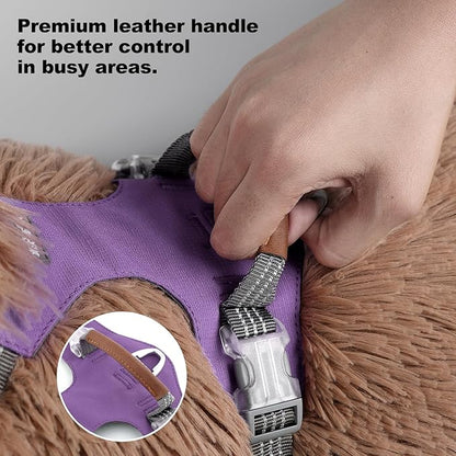 ApakBak No Pull Dog Harness – Adjustable Reflective Nylon Vest for Small Medium Large Dogs, Escape Proof Training Harness with Leather Control Handle, Lightweight Aluminum Hardware (Purple, M)
