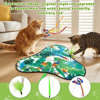 SDWUBQ Interactive Cat Toys Rechargeable,Moving Concealed Feathers,Real Mouse Squeaky,Touch Activated Cat Kitten Toy Exercise Toys for Indoor Bored Adult Cats (Green)