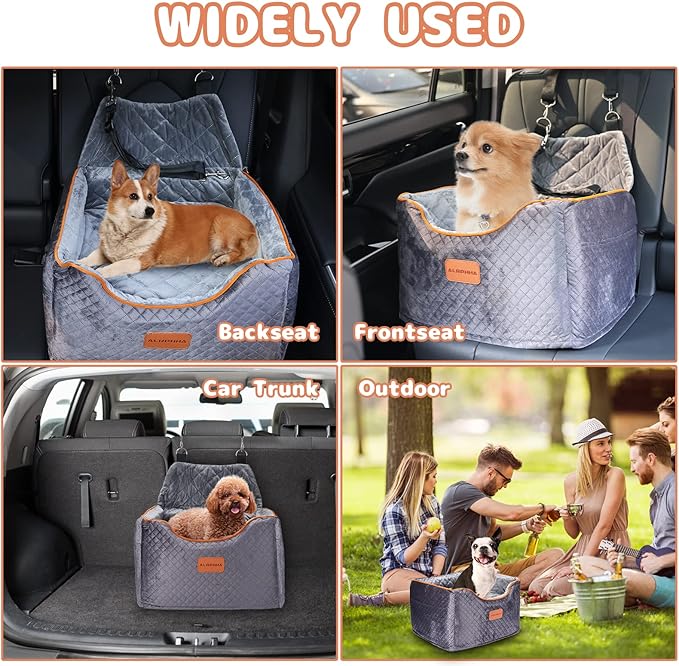 AlfaTok Memory Foam Booster Dog Car Seat with Washable Removable Cover, Elevated Pet Car Seat, Anti-Slip Sturdy Booster Seats for Small Dogs 35lbs, Seat Belt, Storage Pocket, Dog Blankets