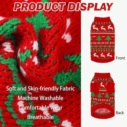 KOOLTAIL Cat Sweater Turtleneck- Soft Knit Cat Christmas Sweaters for Cats Only, Elk Christmas Tree Pattern Thick Warm Cold Weather Pet Clothes Outfit for Small Medium Large Size Kitten Puppy Red M