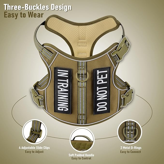 No-Pull Adjustable Dog Harness for Small Dogs,Easy Control with Handle, for Havanese Chihuahua Puggle etc, Inescapable, Ez Walking, Safe Reflective Strips, No Rub,No Choke, Army Green, S