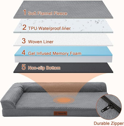 Rainmr Orthopedic Dog Beds for Large Dogs, Memory Foam Dog Beds Large Sized Dogs, Washable Removable Cover, Nonskid Bottom, Waterproof, for Indoor, Outdoor, Crate ＆ Car Use, 36x27x6 Inches, Dark Grey