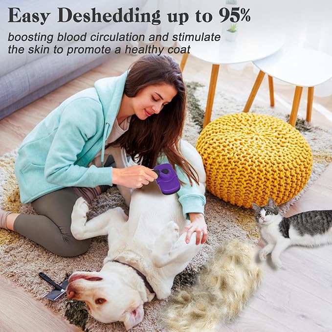 Dipoo Self Cleaning Cat & Dog Grooming Brush - Skin Friendly Deshedding Hair Brush for Haired Dogs & Puppies, Purple