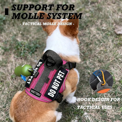 Tactical Dog Harness for Small and Medium Breeds, Air Dog Vest No Pull with Reflective Do Not Pet Patches, Breathable Dog Molle Vests for Training Walking Hunting Pink