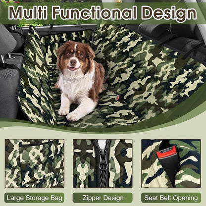 NECKORY Waterproof Dog Car Seat Cover for Back Seat - Durable, Scratch Proof Pet Hammock with Nonslip Design & Storage Pockets, Fits Cars, SUVs, Trucks- S, Camouflage