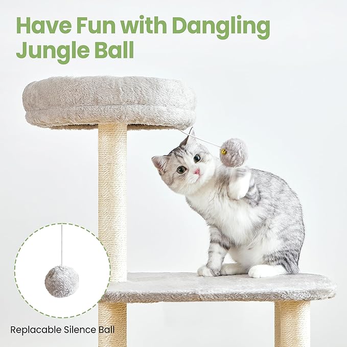 Small Cat Tree Tower with Scratching Post Condo Indoor - 42 Inch Cats Bed Hammock Perch for 2 Corner Cats Large Adult - Medium Short Compact Multi Level Cat House - Tall Climbing Gym Towers Furniture