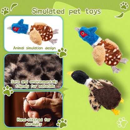 Calibonbon 2-Pack Stuffing-Free Squeaky Dog Toys – Pheasant & Duck Plush (4 Squeakers Each) | Durable Hollow Body for Medium Dogs | No Stuffing, Safe & Mess-Free