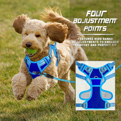 BARKBAY No Pull Dog Harness Front Clip Heavy Duty Reflective Easy Control Handle for Large Dog Walking(Sapphire Blue & Blue,S)