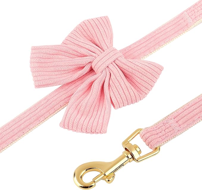 Didog Cute Small Dog Harness Collar and Leash Set with Bowtie, Breathable Soft Mesh Padded Puppy Harness, Pink Dog Harness for Parties, Holiday Gatherings & Gifts, Pink, S