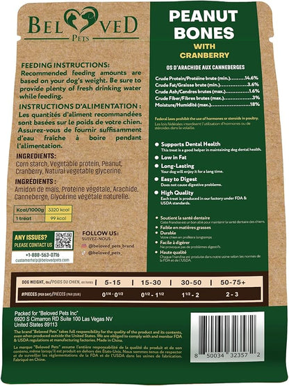 Dog Treats Peanut Butter Bones with Cranberry & Rawhide Free Chew 10.6 Oz - Pet Natural Mini & Big Snacks Healthy Collagen & Bulk Best Chews for Small & Large Dogs - Made for USA (Peanut Butter)