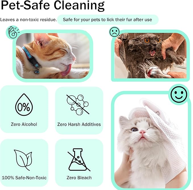 Dog Wipes & Cleaning Gloves 2-in-1 for Dogs and Cats, Extra-Thick Pet Wipes with Coconut Oil for Lick-Safe Paws, Eyes, Ears & Body, Rinse-Free Waterless Bath for Deodorizing&Cleansing, 24 PCS