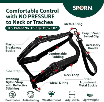 SPORN Ultimate Control No Pull Dog Harness for Large Dogs - 4-in-1 Adjustable L/XL Dog Harness with Front, Back & Dual-Clip Options & Emergency Grab Handle - Easy On/Off, Padded Comfort (Black, L/XL)