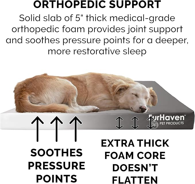 Furhaven Water-Resistant Orthopedic Dog Bed for Large Dogs w/ Removable Washable Cover, For Dogs Up to 125 lbs - Indoor/Outdoor Logo Print Oxford Polycanvas Mattress - Stone Gray, Jumbo Plus/XXL