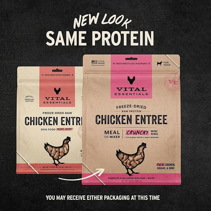 Vital Essentials Freeze-Dried Raw Dog Food, Chicken Crunchy Mini Nibs | Complete Meal or Mixer | High Protein Dog Food | 25 oz