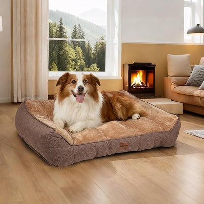 ZAKAPAWS Orthopedic Dog Bed for Large Dogs - Extra Thick Supportive Dog Couch Bed, Pet Beds Sofa with Waterproof Washable Cover & Non-Slip Bottom, Brown, 38x28 Inch