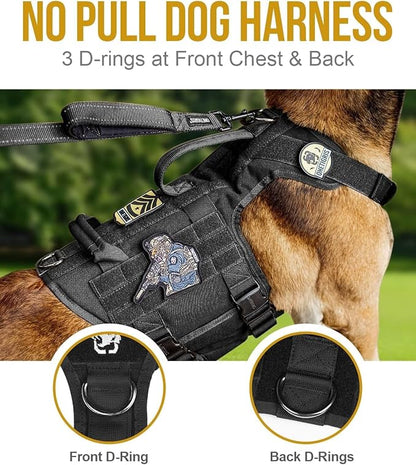 OneTigris Tactical Large Dog Harness, 5X Metal Buckled No Pull Service Dog Harness Vest with Hook & Loop Panels, Military Heavy Duty Dog Vest for Walking Hiking Training