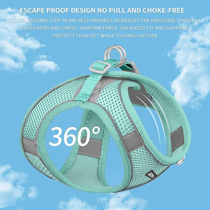 AIITLE Step in Dog Harness and Leash Set - No Pull Escape Proof Vest Harnesses with Soft Mesh and Reflective Bands, Adjustable Pet Outdoor Harnesses for Small and Medium Dogs Pure Turquoise M