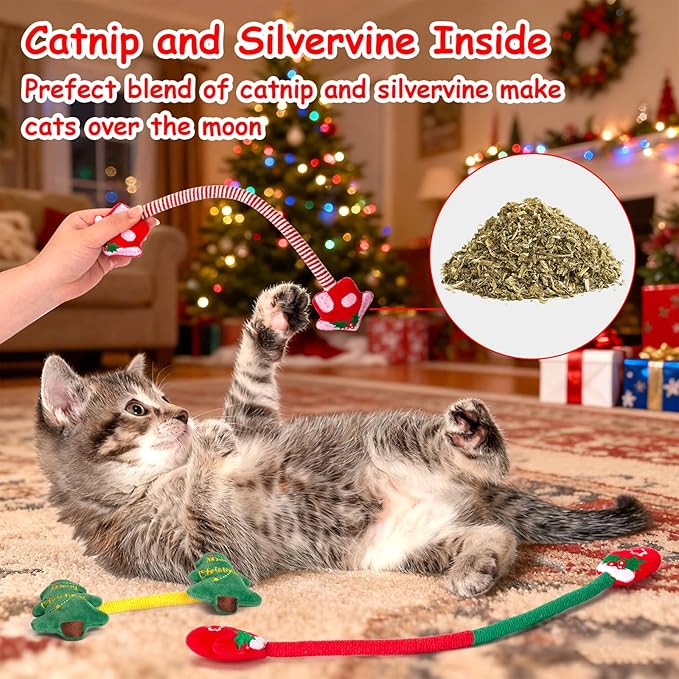 Retro Shaw Catnip Toys, Kitty Xmas Bundle Cat Toys Chew Ropes 3PCS, Catnip Kitten Toys for Indoor Cats Kitty, Safe Kitten Teething Chew Toy Cat Nip Kicker String