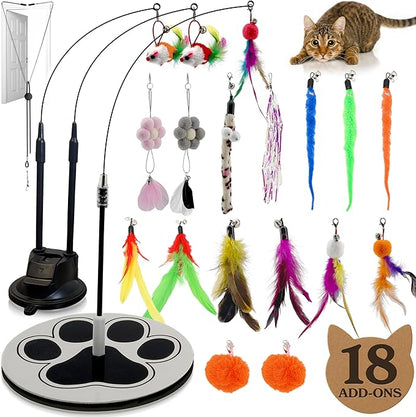 GADGETSOLOGY 18pcs Interactive Cat Toys for Indoor Cats Suction Cup Cat Toys for Indoor Cats Bird Hunting Slefplay Simulation for Kitten Flying Bird Toy Feather Wand Attachments