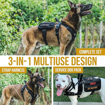OneTigris Service Dog Vest Harness, Service Dog Cape Guardian Dog Backpack Harness with Pouches Dog Saddle Bag for Small Medium and Large Dogs (Black, M)