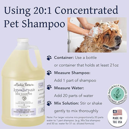 Bobbi Panter Hypoallergenic Dog Shampoo 1 Gal. (Case of 4), Dye & Fragrance-Free, Paraben-Free, pH Balanced, Tear-Free, Aloe Vera & Honey Extract, Made in USA, Concentrated 30:1, Made in The USA