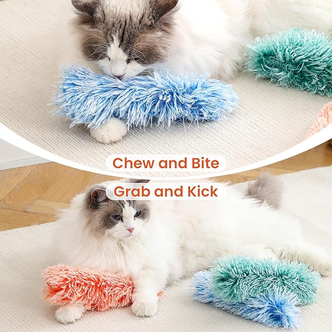 3 Pack Cat Pillow Toys with Catnip, Soft Plush Crinkle Cat Kicker Toys, Interactive Indoor Kitten Chew Toys for Kitty Exercise, Catnip Toys, Promotes Self Play