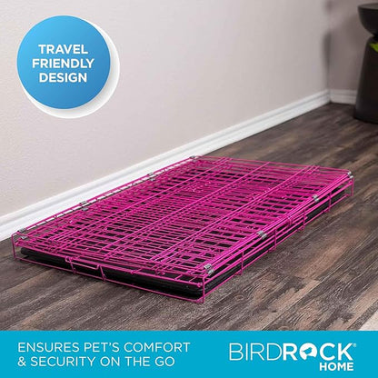 Internet's Best Wire Dog Crate for Dogs - Double Door Metal Steel Crate, Indoor Folding & Collapsible Cage, Secure & Durable, Portable Travel Kennel, Ideal for Home Use - Pink, 36 Inches