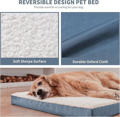 Tail Stories Orthopedic Dog Bed for Extra Large Dogs, XL Comfort Pet Mat for Large Sized Dog 44x32 Inch, Egg Crate Foam with Removable Washable Oxford Cover, Blue White