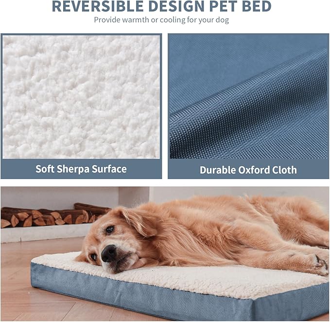 Tail Stories Orthopedic Dog Bed for Large Dogs - Pet Bed with Removable Washable Cover, Large Waterproof Dog Bed for with Egg Crate Foam, Blue White