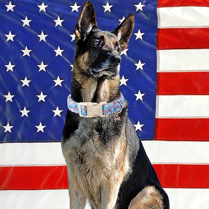 UP URARA PUP 4th of July Dog Collar–American Flag Dog Collars,Patriotic Stars & Baseball Pet Collar with Quick Release,Adjustable for Small/Medium Dogs