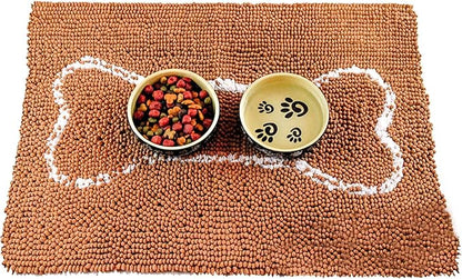 Soggy Doggy Slopmat - Caramel Brown/Oatmeal Bone - 18” x 24″ - Water Absorbing Door Mat for Muddy Paws and Food/Water Bowls - Microfiber Chenille Small Doormat - Machine Washable