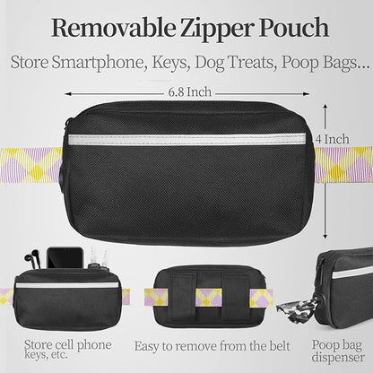 iYoShop Hands Free Dog Leash with Zipper Pouch, Dual Padded Handles and Durable Bungee for Walking, Jogging and Running Your Dog (Purple-Yellow Mix, Large)