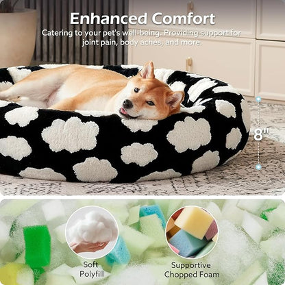 JOEJOY Donut Dog Bed Medium Size Dog, Cute Round Calming Pet Bed with Removable Washable Cover, Orthopedic Puppy Bed with Jacquard Shaggy Plush & Non Skid Bottom