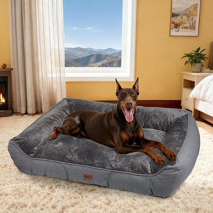 ZAKAPAWS Orthopedic Dog Bed for Extra Large Dogs - Extra Thick Supportive Dog Couch Bed, Pet Beds Sofa with Waterproof Washable Cover & Non-Slip Bottom, Grey, 48x35 Inch