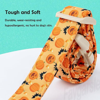 Faygarsle Halloween Dog Collar, Orange Pumpkin and Bat Pattern, Fall Festive Design for Small Medium Large Dogs S