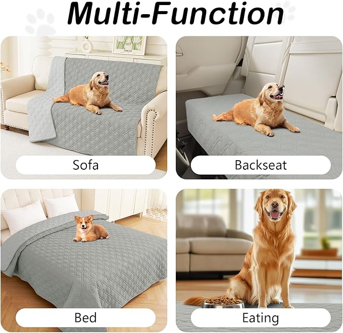 hyha Waterproof Dog Bed Blanket, Soft Pet Blankets, Waterproof Couch Cover for Dogs, Reversible Sofa Covers Washable for Furniture (82x102 Inch, Grey/Light Grey)