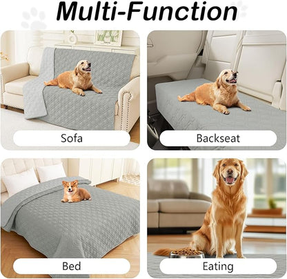 hyha Waterproof Dog Bed Blanket, Soft Pet Blankets, Waterproof Couch Cover for Dogs, Reversible Sofa Covers Washable for Furniture (82x102 Inch, Grey/Light Grey)