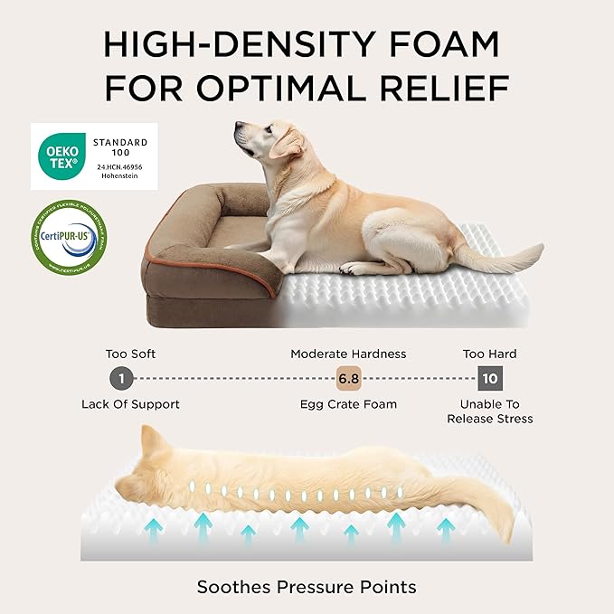 Bedsure L Plus Orthopedic Dog Bed for Large Dogs - Washable Dog Cat Bed Waterproof, L Plus Big Comfort Dogs Couch Sofa with Washable Removable Cover, Pet Bed with Nonskid Bottom, Brown, 38"