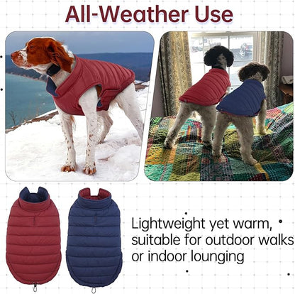 Lelepet Reversible Dog Coat Waterproof Dog Jacket Windproof Puffer Vest for Winter Warm Lightweight Coats for Large Dogs Adjustbale Hook & Loop Pet Apparel with Leash Hole, Boxer, Weimaraner, 2XL