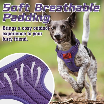 rabbitgoo Tactical Dog Harness for Small Dogs, No Pull Military Service Vest with Handle & Molle, Easy Control for Training Walking, Adjustable Reflective Straps, Purple, S