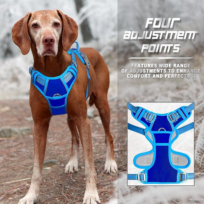 BARKBAY No Pull Dog Harness Front Clip Heavy Duty Reflective Easy Control Handle for Large Dog Walking(Sapphire Blue & Blue,L)