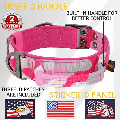 ADITYNA Heavy Duty Dog Collar for Medium Dogs - Camo Pink Collar with Handle for Training, and Walking - Wide, Thick, Tactical, Soft Neoprene Padded